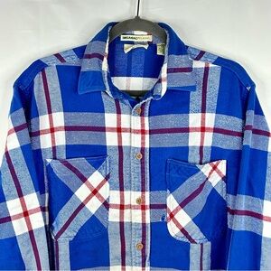 Vintage Big Mac St Johns Bay Flannel Shirt Mens Large Blue Plaid Heavy Cotton